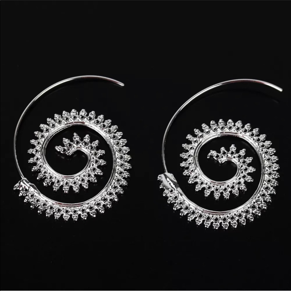 925 Silver Round Spiral Hoop Dangle Earrings - Picture 5 of 5